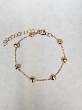 Gold Heart Bead Station Bracelet - Women's Gold Heart Link